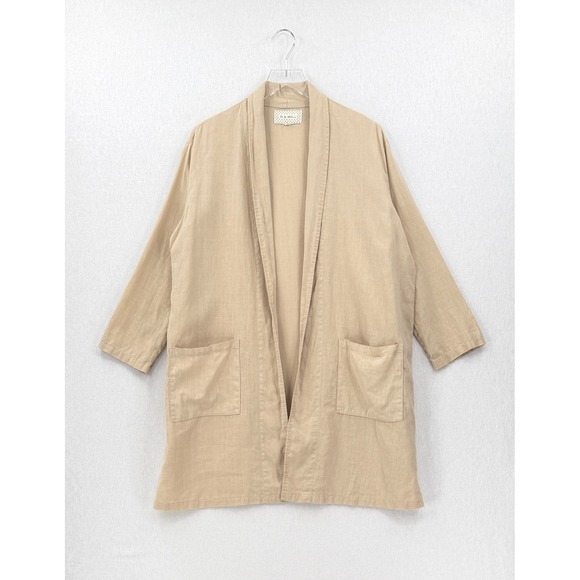 IT IS WELL LA Linen Duster Cardigan Women Small Tan Open Casual Jacket Lagenlook - Picture 4 of 15